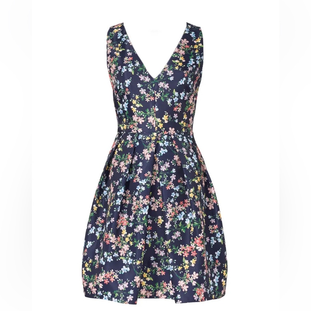Navy Floral V-Neck Midi Dress